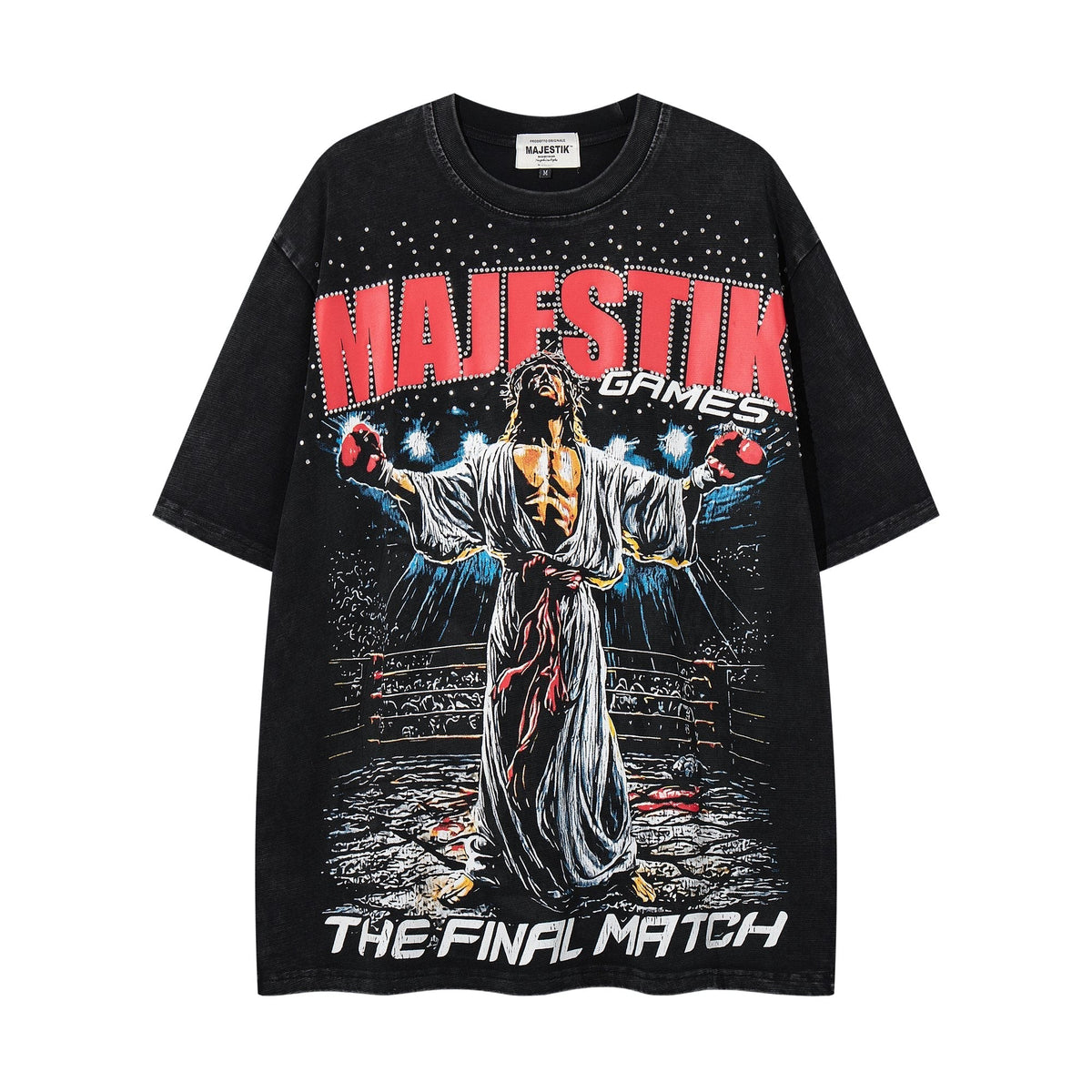 MAJESTIK Washed Black Graphic Short-Sleeve T-Shirt — hero